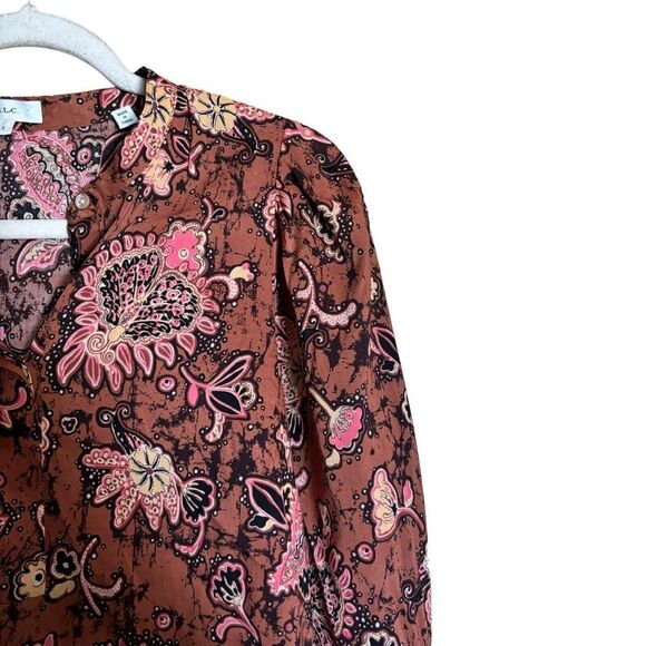 ALC Top Womens 2 Multicolor Paisley Print Popover Split Neck Blouse Shirt - Picture 3 of 9